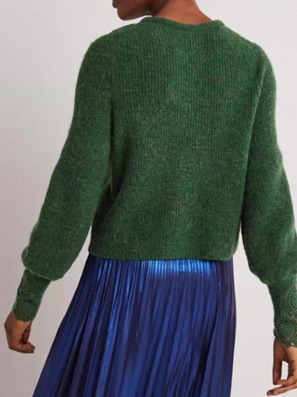 Boden Dark Green Cardigan with Lace Cuffs - Picture 2 of 9